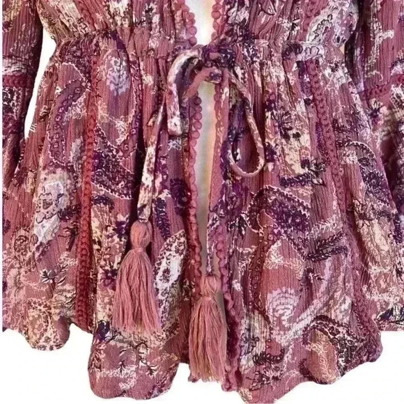 Altar’d State Mauve Purple Paisley Boho Tie-Front Top S - Picture 5 of 10